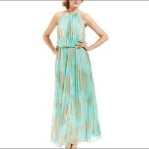 Xscape Metallic-Print Halter Gown